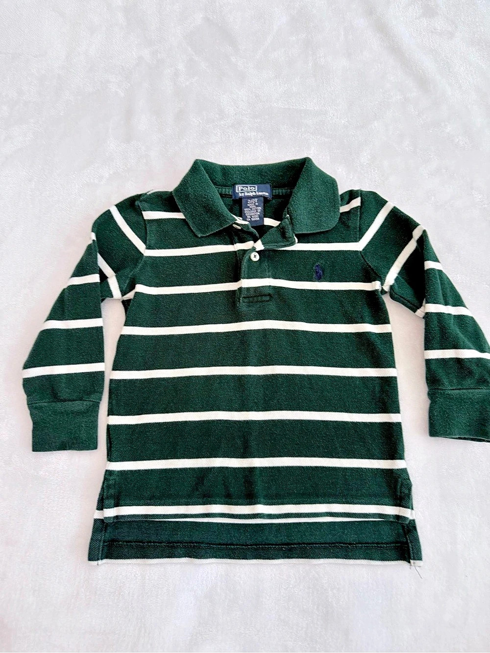 Polo by Ralph Lauren Striped Polo Shirt in Green & White (Size 2T)